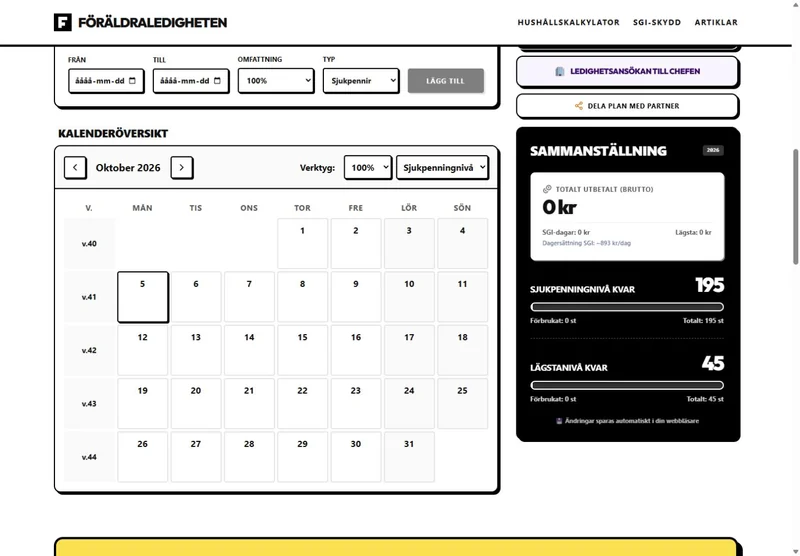 Screenshot of the Föräldraledigheten website