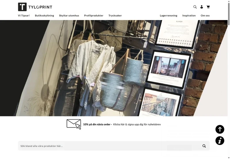 Screenshot of the Tylöprint website
